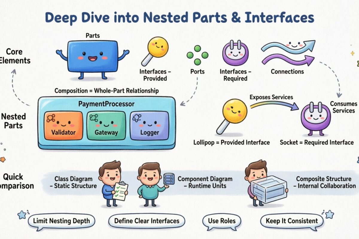 Aprofundamento em Partes e Interfaces Aninhadas Usando Diagramas de Estrutura Composta UML